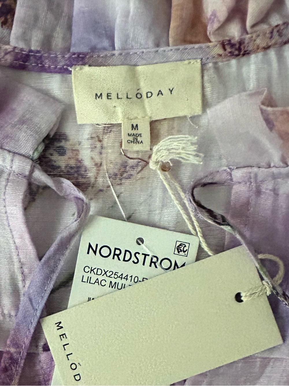 NWT Melloday Printed Shirred Lilac Multi Dress Size Medium - Picture 7 of 9